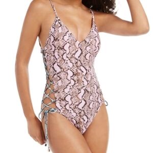 RACHEL Rachel Roy Pink Snake Print One Piece Swimsuit, SIZE LARGE